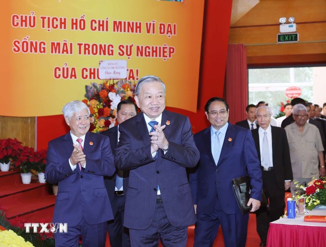 Tổng Bí thư Tô Lâm, Thủ tướng Phạm Minh Chính dự Đại hội Đại biểu Đảng bộ Mặt trận Tổ quốc Việt Nam và các đoàn thể Trung ương lần thứ nhất. (Ảnh: Thống Nhất/TTXVN) Tổng Bí thư Tô Lâm, Thủ tướng Phạm Minh Chính dự Đại hội Đại biểu Đảng bộ Mặt trận Tổ quốc Việt Nam và các đoàn thể Trung ương lần thứ nhất. (Ảnh: Thống Nhất/TTXVN)