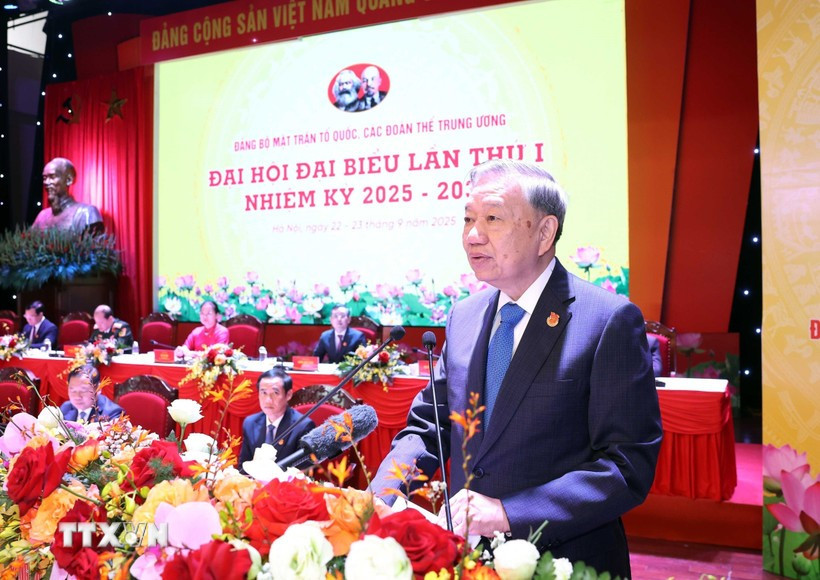 Tổng Bí thư Tô Lâm phát biểu. (Ảnh: Thống Nhất/TTXVN) tong-bi-thu-du-dai-hoi.jpg