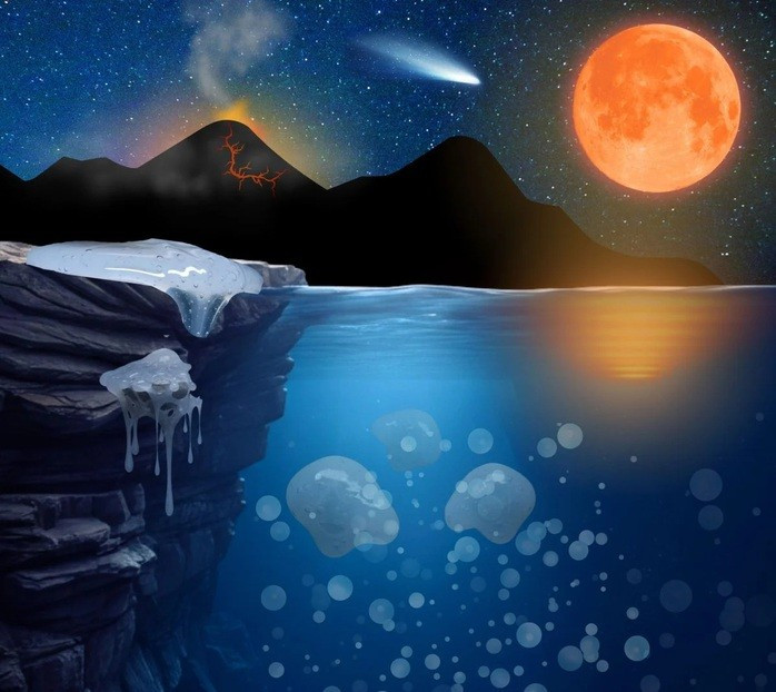 Gel tiền sinh học có thể là cấu trúc khởi nguồn của sự sống trên Trái Đất - Ảnh đồ họa: Nirmell Satthiyasilan