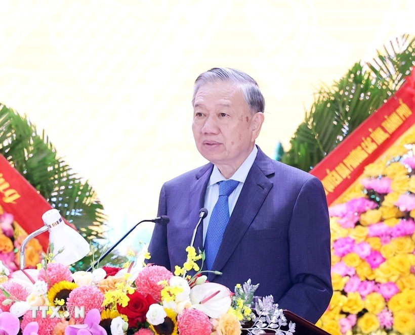 Tổng Bí thư Tô Lâm phát biểu tại lễ kỷ niệm. (Ảnh: Thống Nhất/TTXVN) tong-bi-thu-to-lam-du-le.jpg
