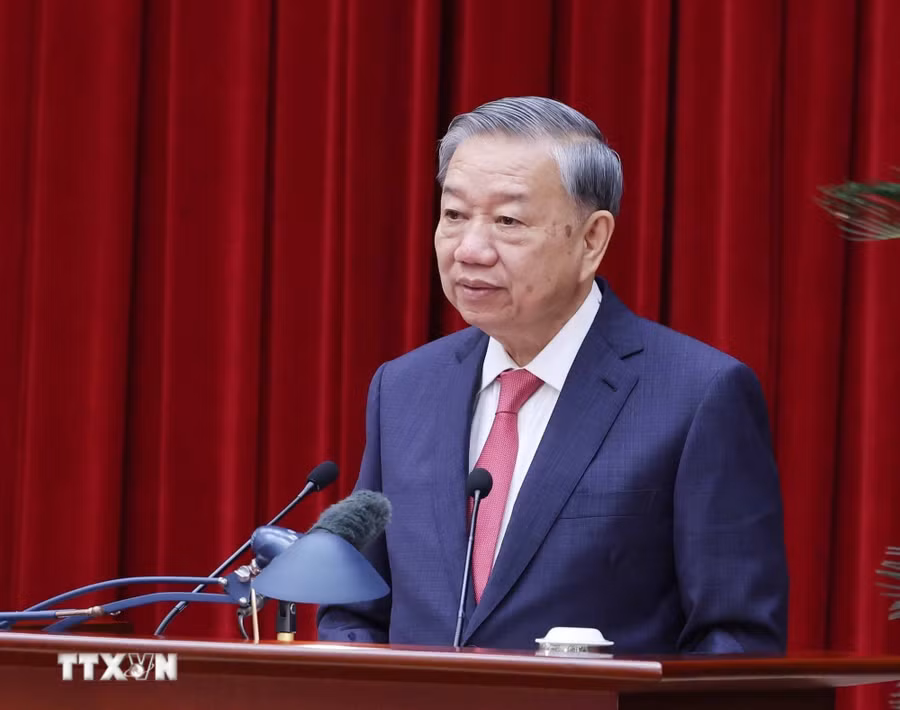 Tổng Bí thư Tô Lâm phát biểu bế mạc Hội nghị lần thứ 13 Ban Chấp hành Trung ương Đảng khóa XIII. Ảnh: Thống Nhất/TTXVN