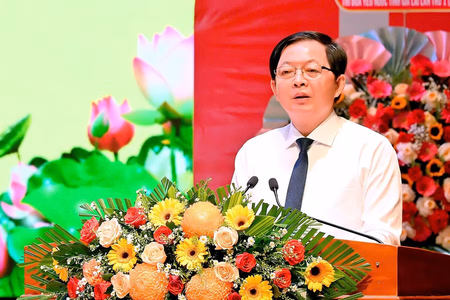 Bí thư Tỉnh ủy Hồ Quốc Dũng phát biểu chỉ đạo tại Đại hội. Ảnh: Đức Thụy