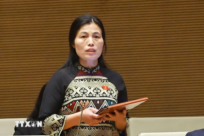 Đại biểu Quốc hội tỉnh Quảng Trị Hồ Thị Minh phát biểu. Ảnh: Doãn Tấn/TTXVN