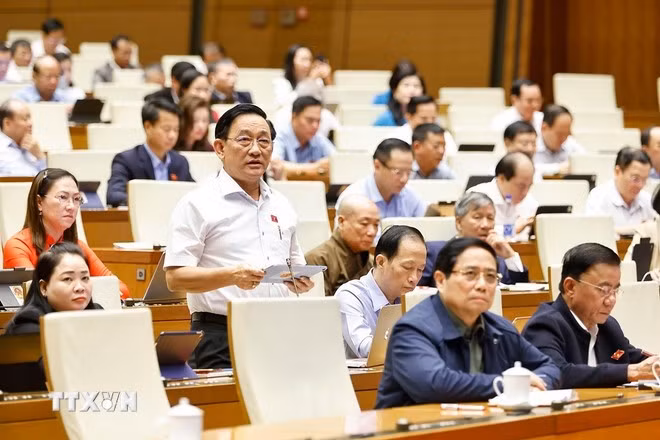 Đại biểu Quốc hội tỉnh Vĩnh Long Trần Quốc Tuấn phát biểu. Ảnh: Doãn Tấn/TTXVN