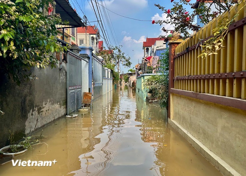 Trên địa bàn thành phố Hà Nội hiện vẫn còn 1.503 nhà bị ngập do mưa lũ sau bão số 11. (Ảnh: Bảo Ngọc/Vietnam+) ngap-lut.jpg