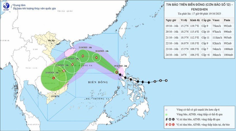 Hướng đi của bão số 12. Nguồn: Trung tâm Khí tượng thủy văn Quốc gia bao-so-12.jpg