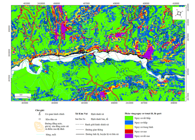 Bản đồ phân vùng nguy cơ sạt lở, lũ quét bằng mô hình học máy rừng ngẫu nhiên (Nguồn:RF).