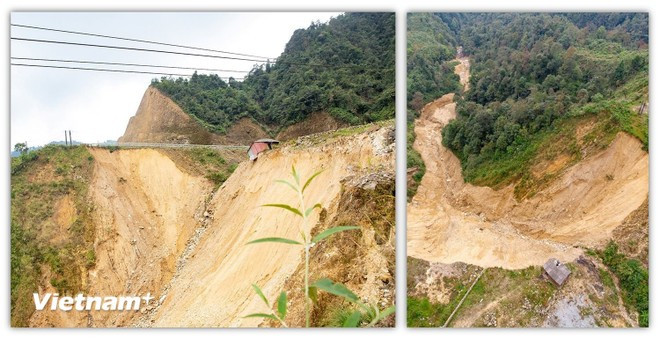 Khu vực sạt lở tại tỉnh Lai Châu. (Ảnh: Hoài Nam/Vietnam+)