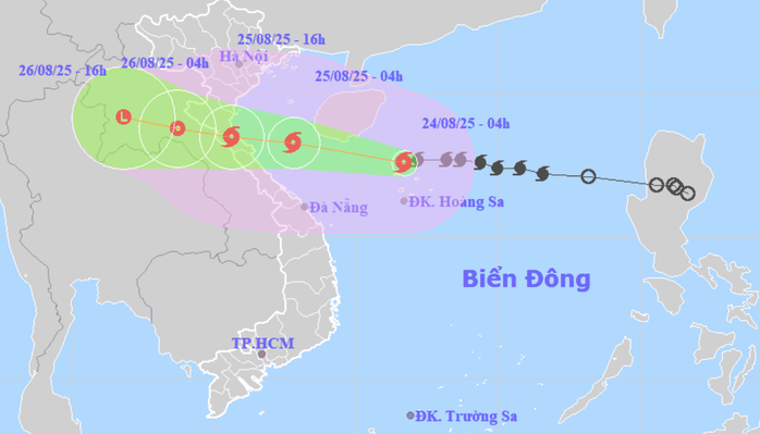 Dự báo hướng di chuyển của bão số 5. Ảnh:NCHMF Dự báo hướng di chuyển của bão số 5. Ảnh:NCHMF