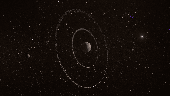 Quaoar cùng các mặt trăng và vành đai. Ảnh: ESA