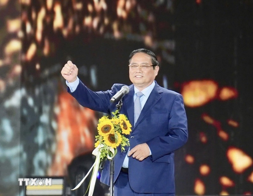 Thủ tướng Phạm Minh Chính phát biểu tại Chương trình đại nhạc hội “V Fest-Vietnam Today”. (Ảnh: Dương Giang/TTXVN) v-fest-vietnam-today.jpg