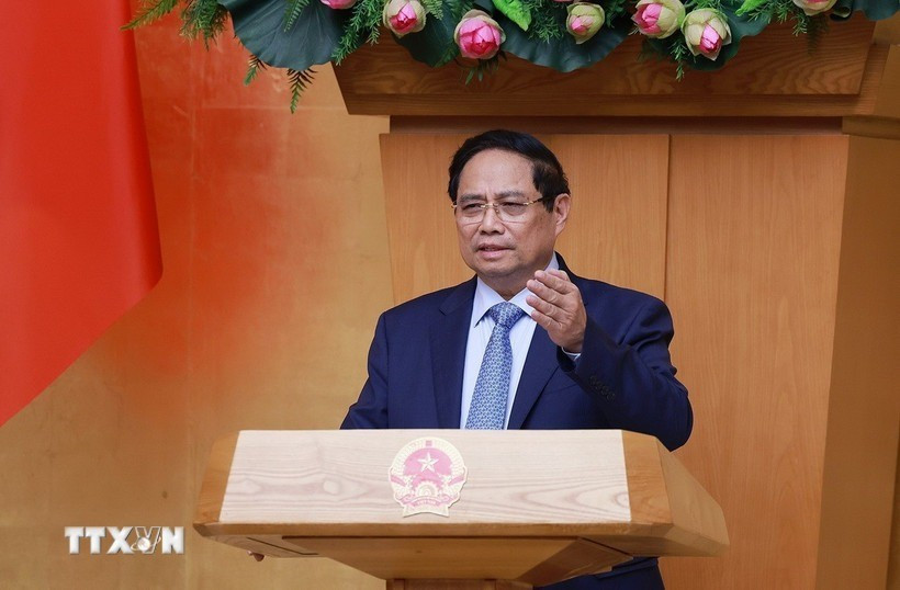 Thủ tướng Phạm Minh Chính chủ trì họp đánh giá kết quả vận hành mô hình chính quyền địa phương hai cấp. (Ảnh: Dương Giang/TTXVN) thu-tuong-chinh-quyen.jpg
