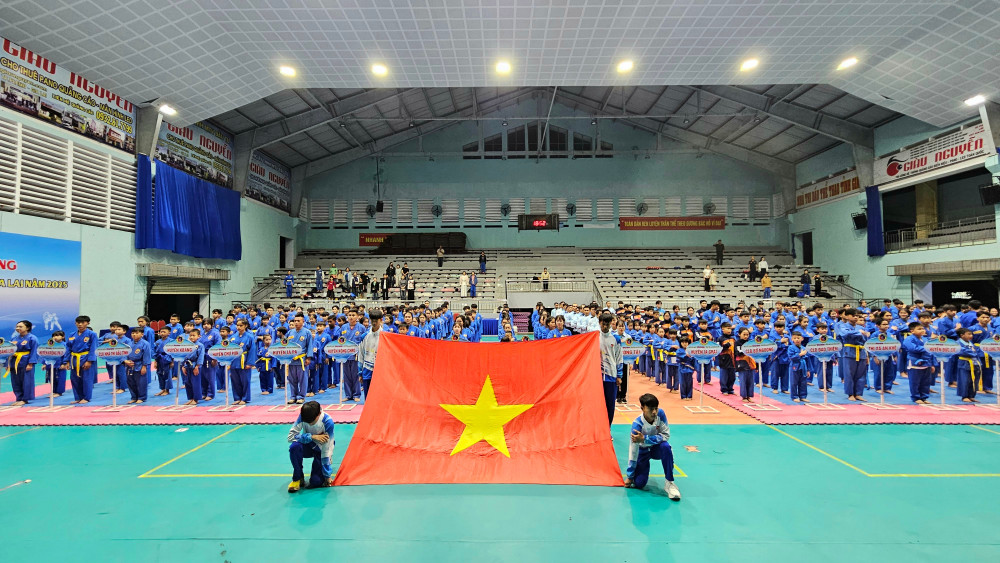 Quang cảnh lễ khai mạc Giải Vô địch Vovinam tỉnh Gia Lai năm 2025. Ảnh: R.H 20250628-185922.jpg