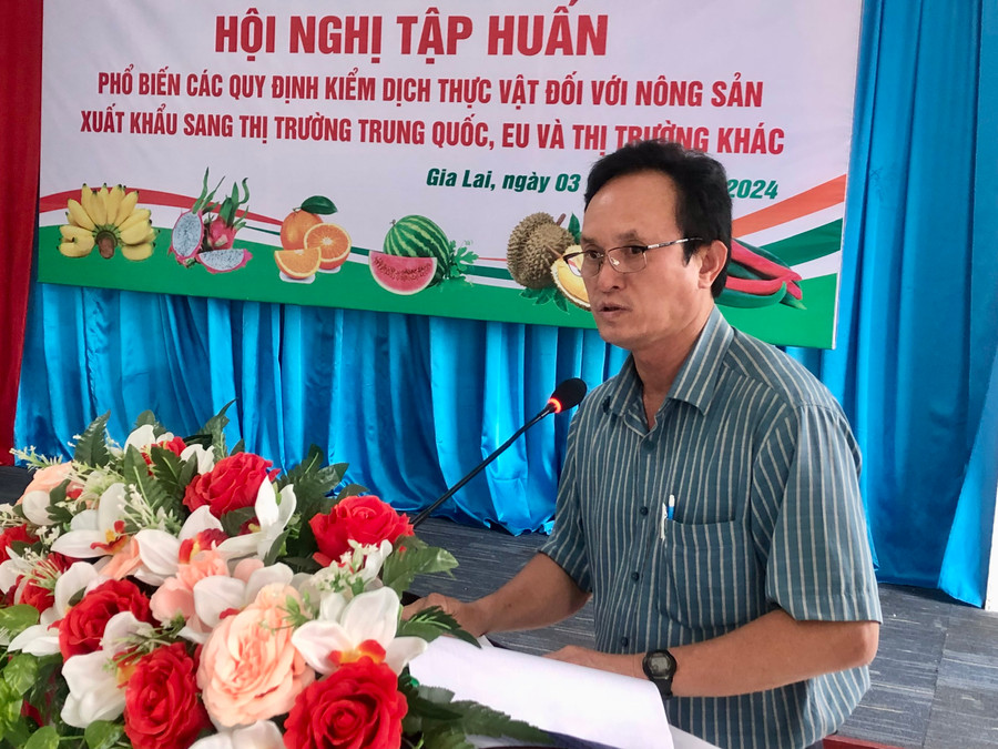 Ông Đoàn Ngọc Có-Phó Giám đốc Sở Nông nghiệp và PTNT Gia Lai phát biểu tại Hội nghị tập huấn. Ảnh: Lê Nam Ông Đoàn Ngọc Có-Phó Giám đốc Sở Nông nghiệp và PTNT Gia Lai phát biểu tại Hội nghị tập huấn. Ảnh: Lê Nam