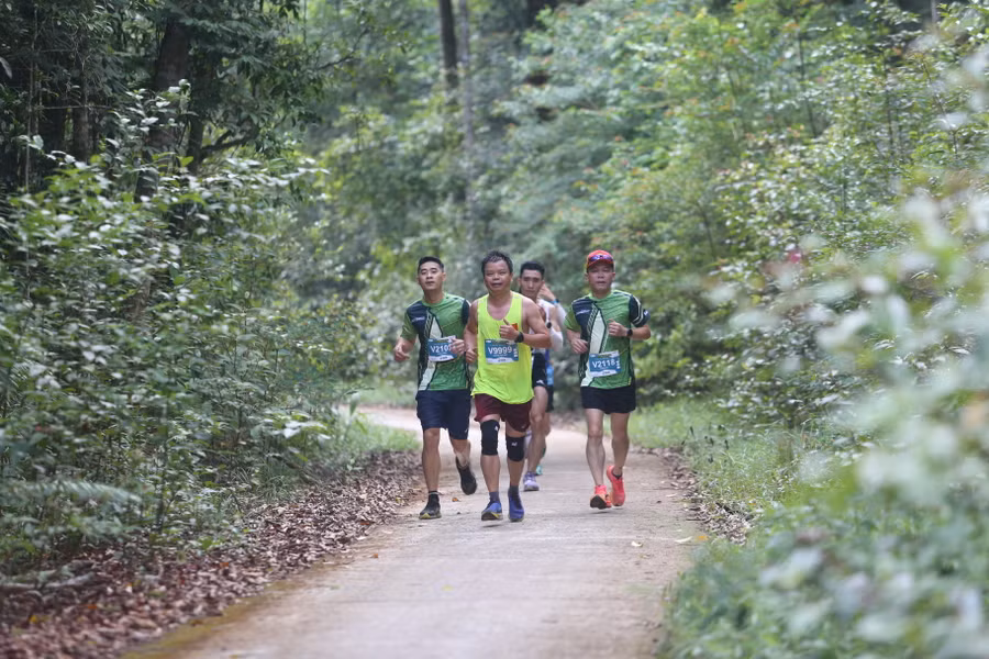 Phó Chủ tịch UBND tỉnh Nguyễn Hữu Quế (dẫn đầu) thi đấu ở cự ly 21km. Ảnh: Văn Ngọc
