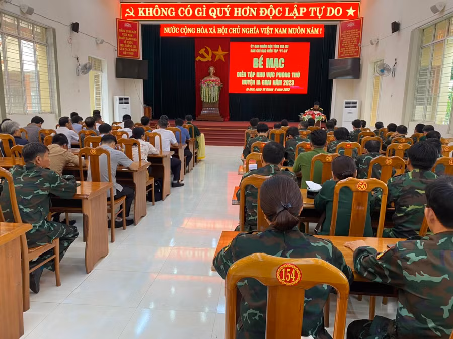 Quang cảnh lễ bế mạc diễn tập khu vực phòng thủ huyện Ia Grai năm 2023. Ảnh: Phương Lộc