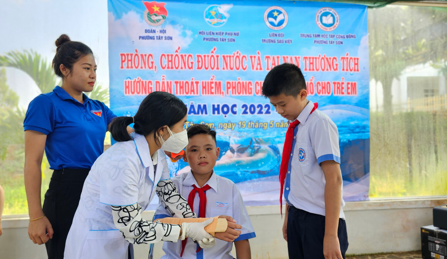 Các em học sinh được trang bị kỹ năng phòng-chống tai nạn thương tích. Ảnh: Bá Bính Các em học sinh được trang bị kỹ năng phòng-chống tai nạn thương tích. Ảnh: Bá Bính