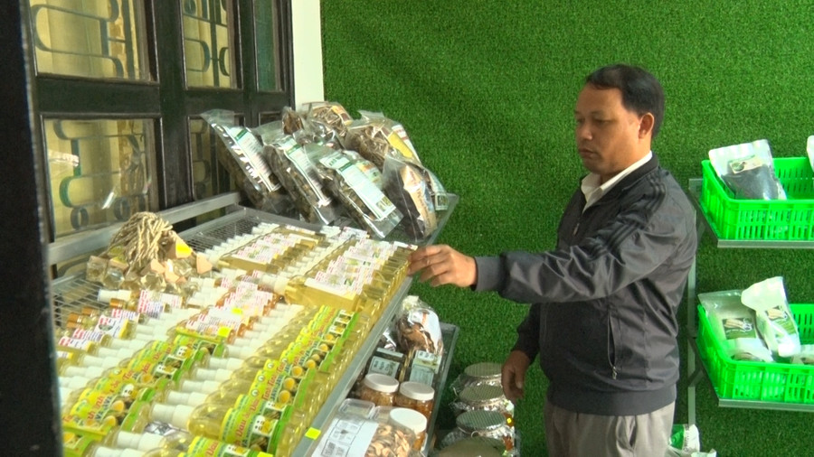 Nhiều sản phẩm nông nghiệp được bày bán tại Cửa hàng nông sản Kbang. Ảnh: Hà Duyệt