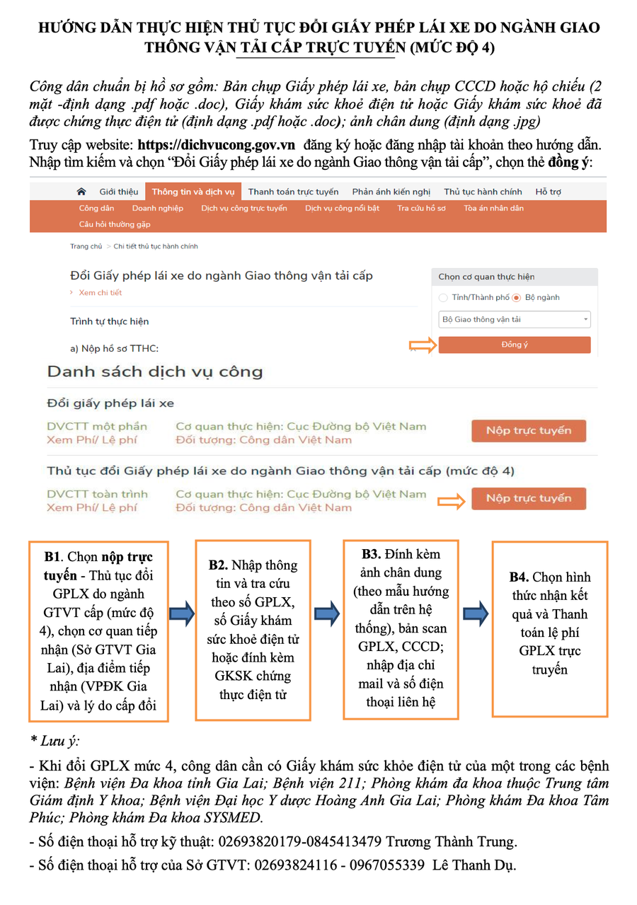 Hướng dẫn thực hiện thủ tục đổi giấy phép lái xe do ngành GT-VT cấp trực tuyến.