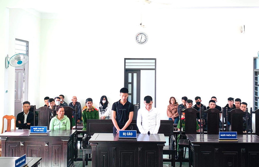 2 bị cáo cúi đầu nhận tội tại phiên tòa. Ảnh: Nguyễn Hiền