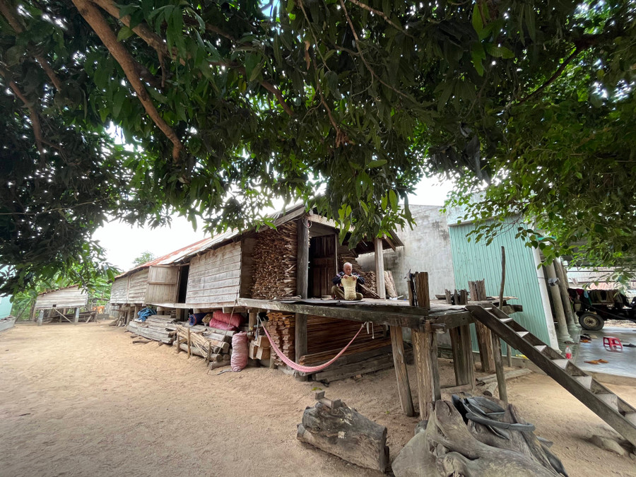 Ngôi nhà dài của gia đình ông Rơ Lan Bốk (buôn Du, xã Chư Rcăm) nép mình dưới tán cây xoài xanh mát. Ảnh: P.L