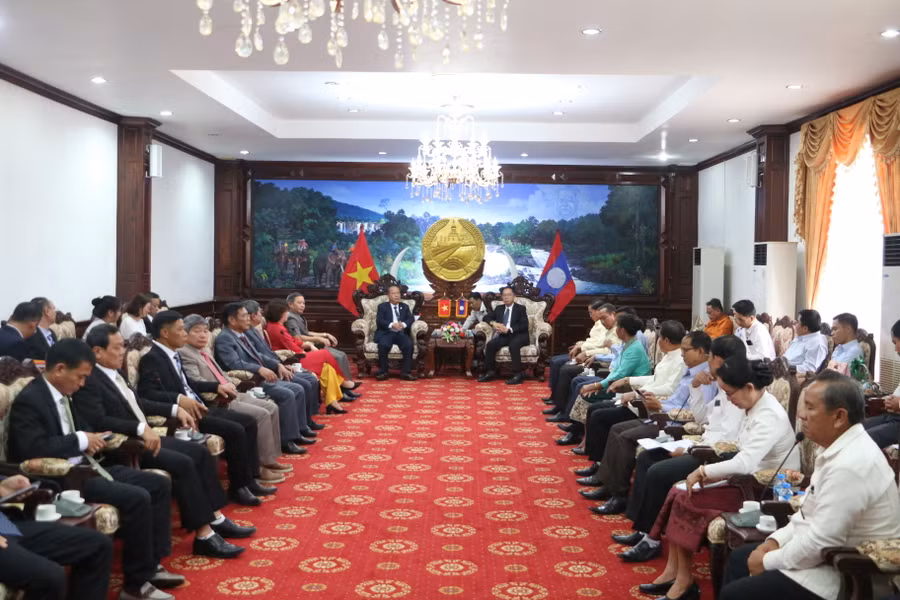 Quang cảnh buổi thăm, chúc Tết của đoàn cán bộ cấp cao tỉnh Gia Lai tại tỉnh Salavan. Ảnh: Q.T Quang cảnh buổi thăm, chúc Tết của đoàn cán bộ cấp cao tỉnh Gia Lai tại tỉnh Salavan. Ảnh: Q.T