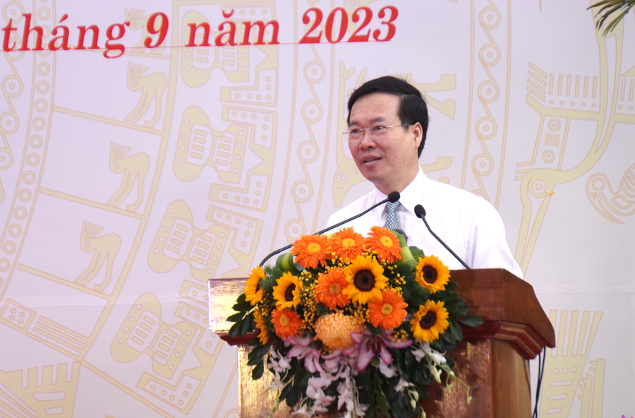 Chủ tịch nước Võ Văn Thưởng phát biểu tại lễ khai giảng của Trường Phổ thông Dân tộc nội trú tỉnh Gia Lai. Ảnh: Đức Thụy Chủ tịch nước Võ Văn Thưởng phát biểu tại lễ khai giảng của Trường Phổ thông Dân tộc nội trú tỉnh Gia Lai. Ảnh: Đức Thụy