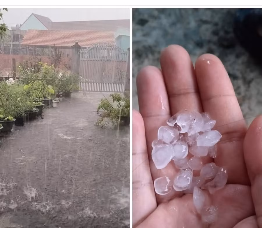 Nhiều người dân Kbang quay chụp lại hình ảnh cơn mưa đá chiều 26-3. Ảnh: Hồng Hạnh