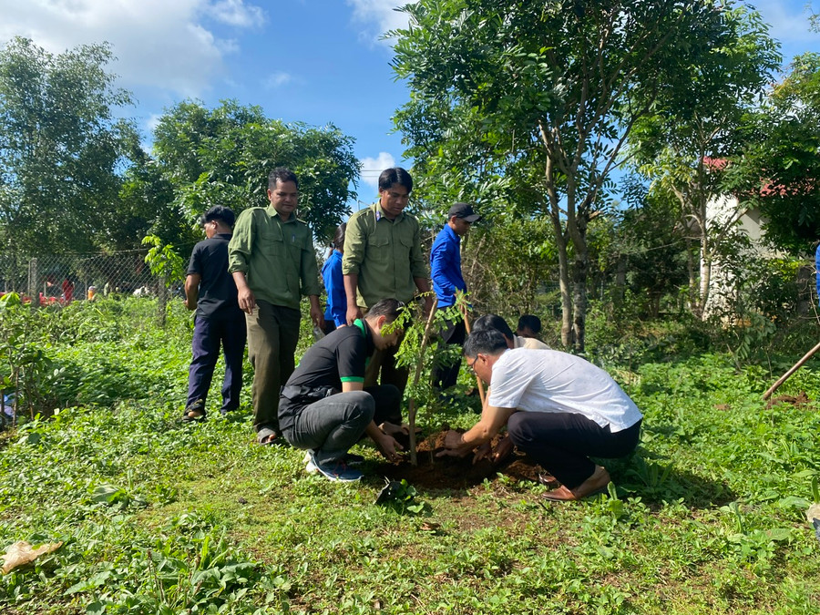 Nhân dân làng O Grang trồng cây xanh tại khu vực sân vận động của làng. Ảnh: Phương Lộc Nhân dân làng O Grang trồng cây xanh tại khu vực sân vận động của làng. Ảnh: Phương Lộc