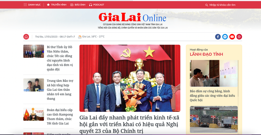 Giao diện mới của Báo Gia Lai điện tử được trình bày theo hướng hiện đại, ưu tiên trải nghiệm cho bạn đọc. Ảnh chụp màn hình Giao diện mới của Báo Gia Lai điện tử được trình bày theo hướng hiện đại, ưu tiên trải nghiệm cho bạn đọc. Ảnh chụp màn hình