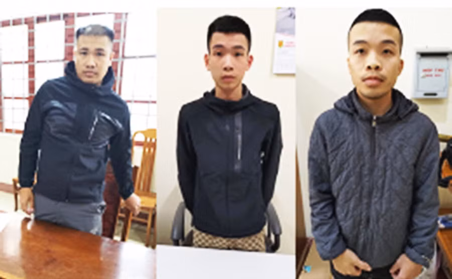 Các đối tượng (từ trái qua): Sỹ, Ngọc, Đức tại Cơ quan Điều tra. Ảnh: Công an tỉnh Gia Lai