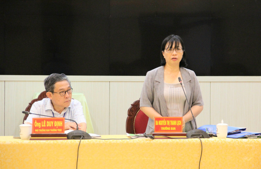 Phó Chủ tịch UBND tỉnh Nguyễn Thị Thanh Lịch phát biểu tại cuộc họp. Ảnh: Hoàng Thảo Phó Chủ tịch UBND tỉnh Nguyễn Thị Thanh Lịch phát biểu tại cuộc họp. Ảnh: Hoàng Thảo