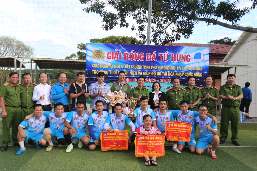 Đội bóng Đoàn Thanh niên Công an tỉnh đã giành chức vô địch ở giải bóng đá tứ hùng giao lưu giữa các đơn vị. Ảnh: Văn Ngọc