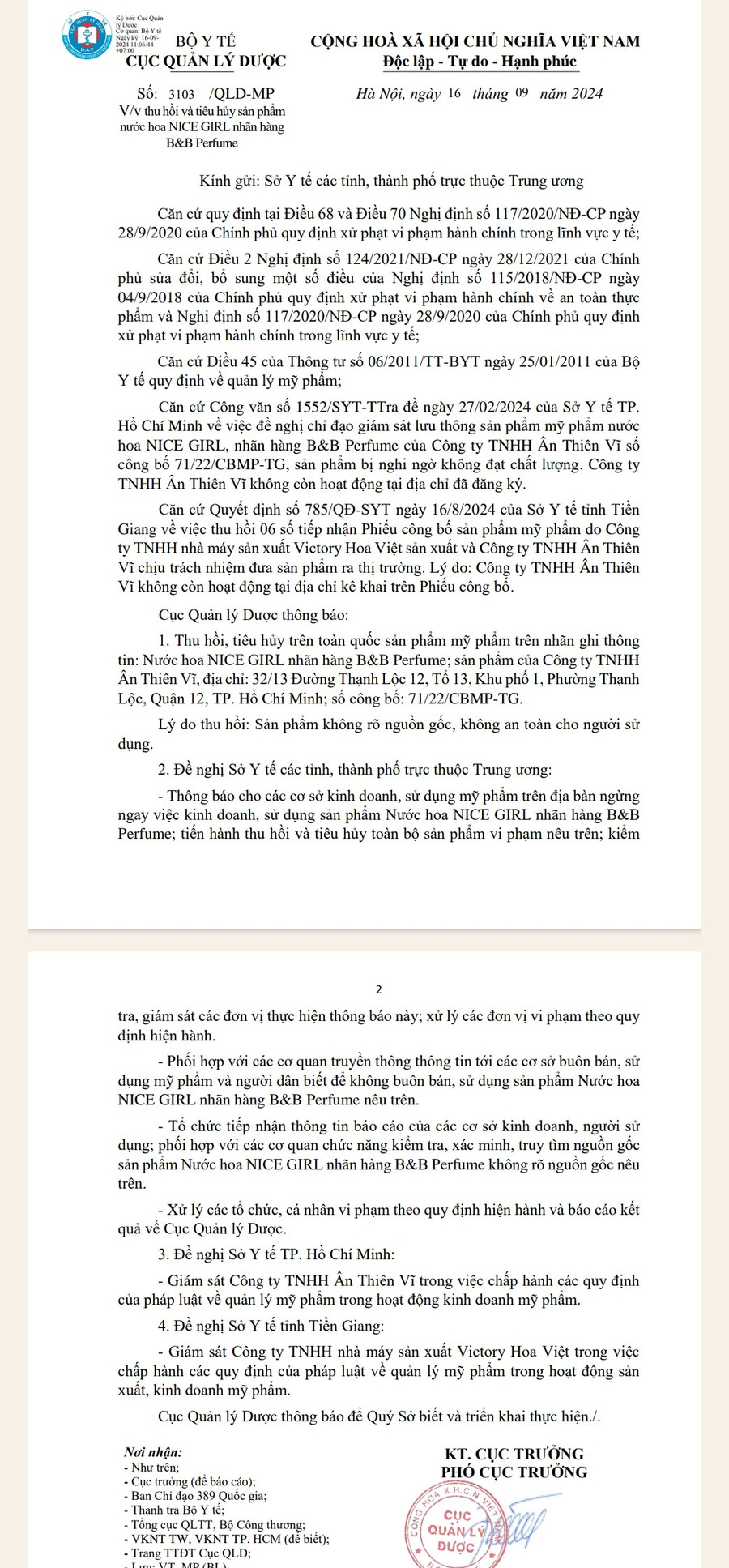 Công văn số 3103/QLD-MP ngày 16-9-2024 của Cục Quản lý Dược Công văn số 3103/QLD-MP ngày 16-9-2024 của Cục Quản lý Dược