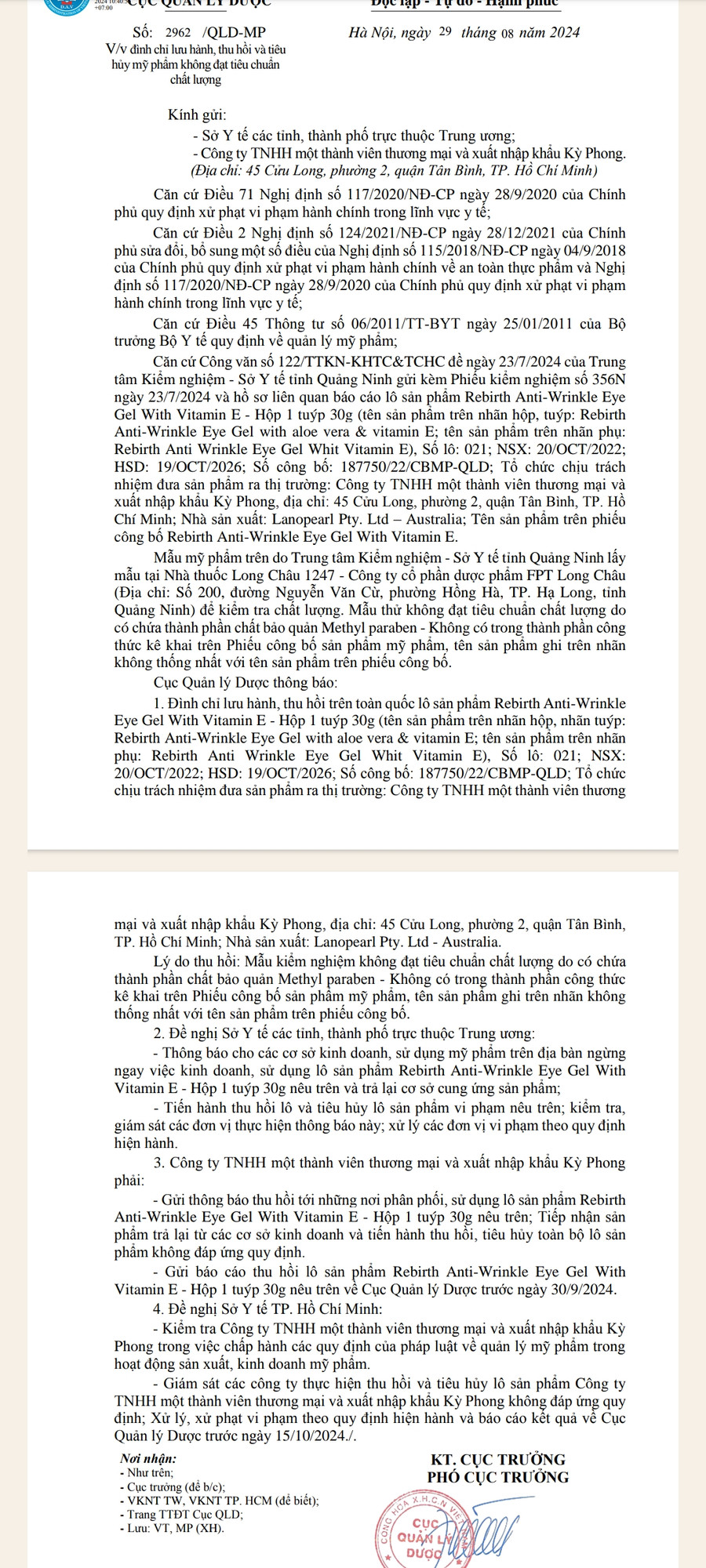 Công văn số 2962/QLD-MP của Cục Quản lý Dược Công văn số 2962/QLD-MP của Cục Quản lý Dược