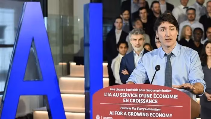 Thủ tướng Canada Justin Trudeau phát biểu trong buổi họp báo ngày 7-4 về đổi mới để tăng trưởng kinh tế trước ngân sách liên bang năm 2024, tại Montreal. Ảnh: CityNews Toronto