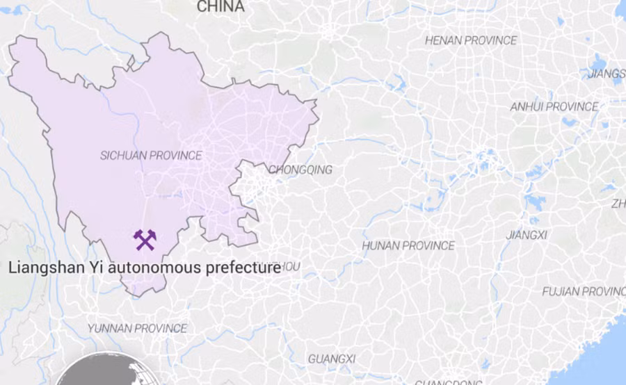 Vị trí châu tự trị dân tộc Di Lương Sơn (Liangshan Yi autonomous prefecture) thuộc tỉnh Tứ Xuyên (Sichuan), tây nam Trung Quốc. Ảnh chụp màn hình SCMP