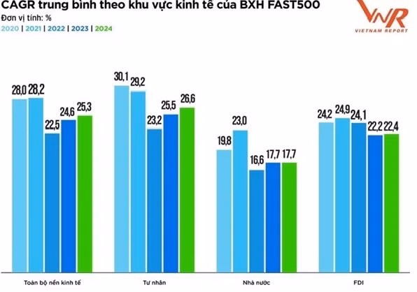 Tốc độ tăng trưởng kép trung bình của top 500 doanh nghiệp