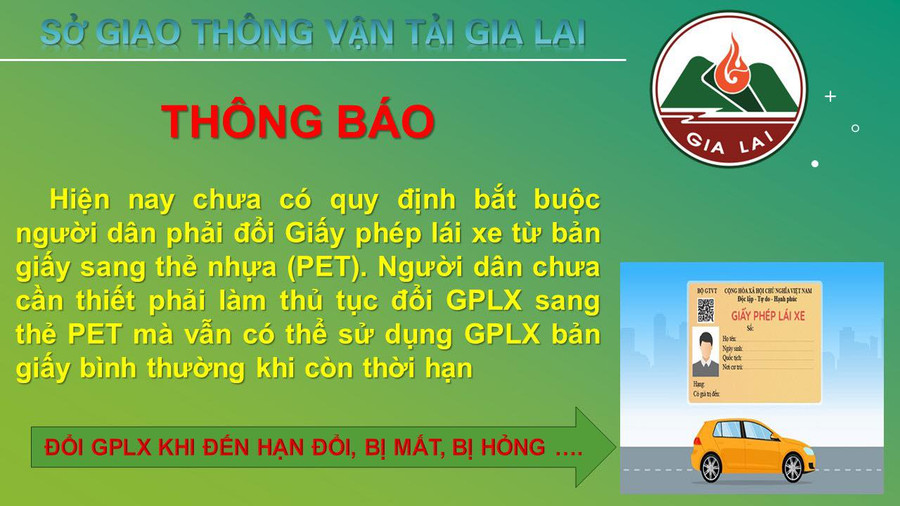 Thông báo của Sở GTVT về việc đổi giấy phép lái xe. Ảnh: H.V Thông báo của Sở GTVT về việc đổi giấy phép lái xe. Ảnh: H.V