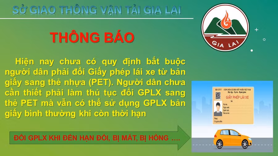 Thông báo của Sở GTVT về việc đổi giấy phép lái xe. Ảnh: H.V