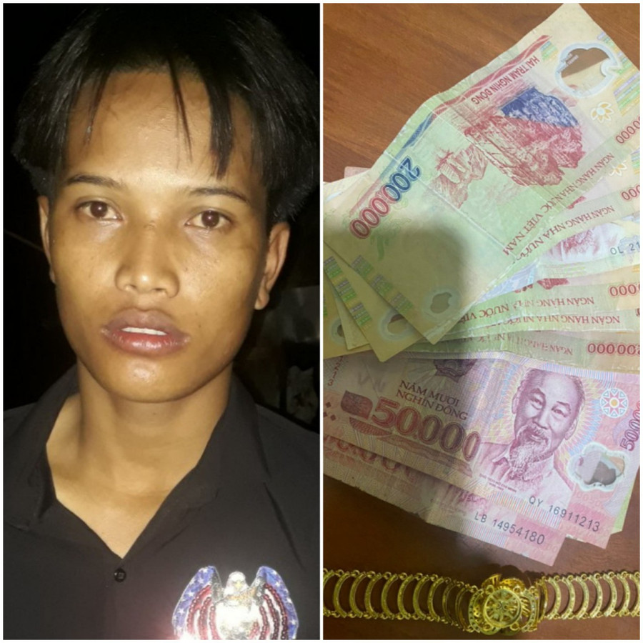 Đối tượng Xên cùng tang vật vụ án. Ảnh: Lê Anh Đối tượng Xên cùng tang vật vụ án. Ảnh: Lê Anh