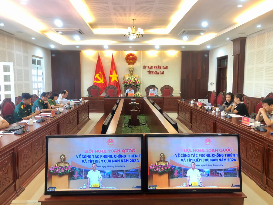 Hội nghị toàn quốc về công tác PCTT và TKCN năm 2024 tại điểm cầu tỉnh Gia Lai. Ảnh: Lê Nam