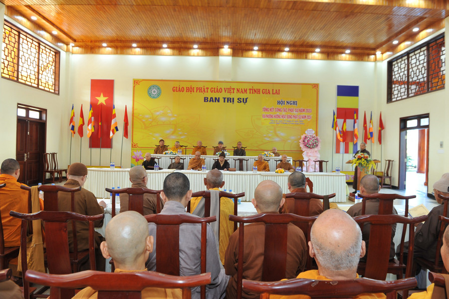 Quang cảnh hội nghị tổng kết hoạt động phật sự năm 2023 và triển khai nhiệm vụ năm 2024 của Ban Trị sự Giáo hội Phật giáo Việt Nam tỉnh Gia Lai. Ảnh Thanh Nhật Quang cảnh hội nghị tổng kết hoạt động phật sự năm 2023 và triển khai nhiệm vụ năm 2024 của Ban Trị sự Giáo hội Phật giáo Việt Nam tỉnh Gia Lai. Ảnh Thanh Nhật