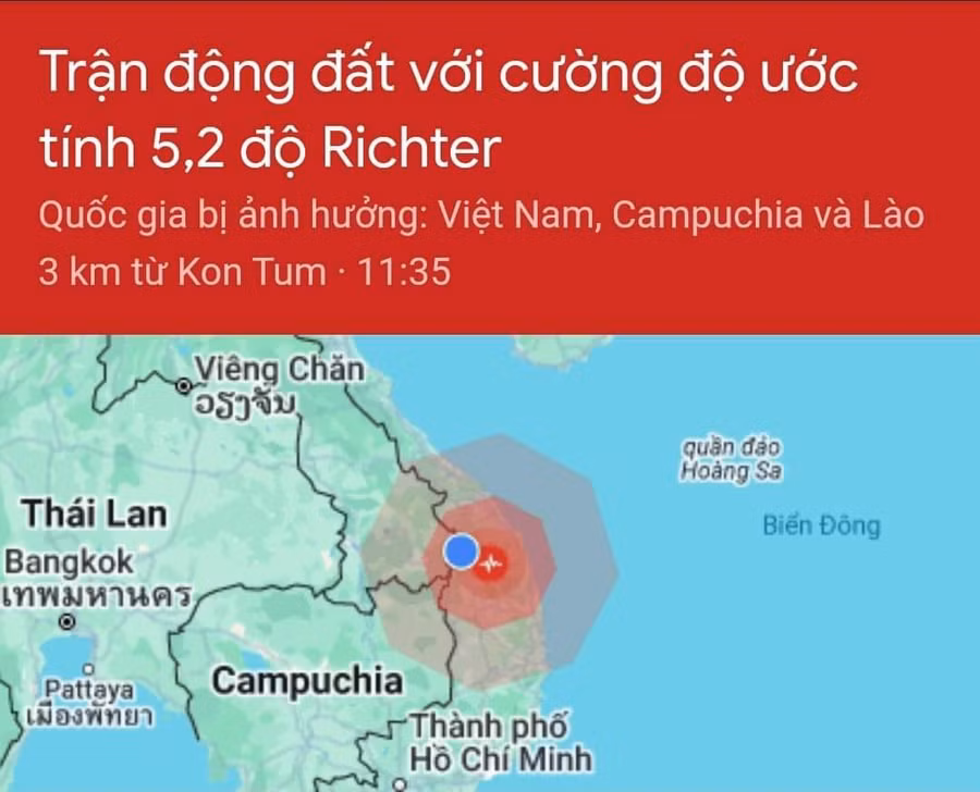 Cảnh báo động đất xảy ra ở tỉnh Kon Tum