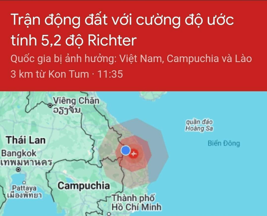 Cảnh báo động đất xảy ra ở tỉnh Kon Tum Cảnh báo động đất xảy ra ở tỉnh Kon Tum