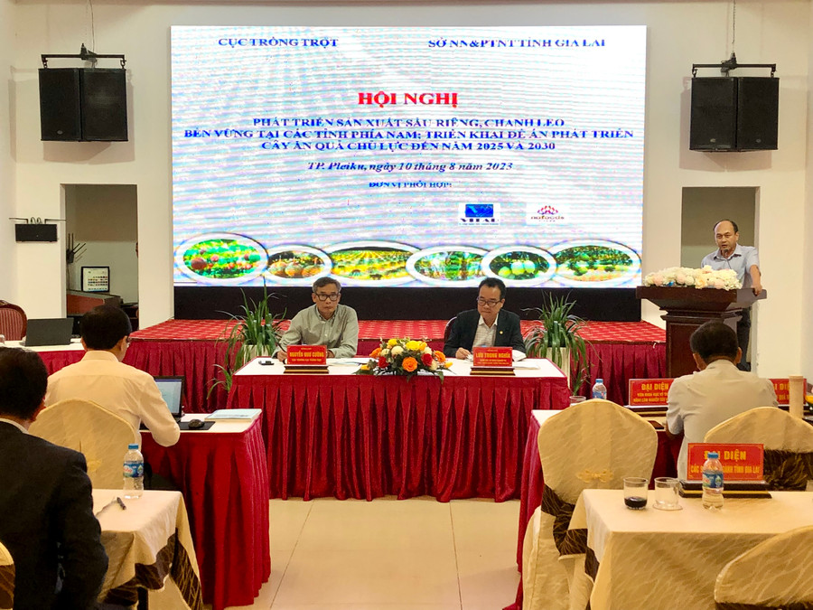 Quang cảnh hội nghị phát triển sản xuất sầu riêng, chanh leo bền vững tại các tỉnh phía Nam. Ảnh: Lê Nam Quang cảnh hội nghị phát triển sản xuất sầu riêng, chanh leo bền vững tại các tỉnh phía Nam. Ảnh: Lê Nam