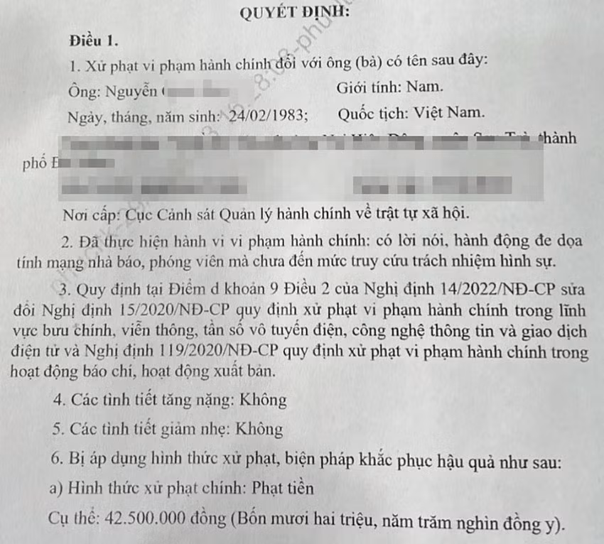 Quyết định xử phạt của Chủ tịch UBND quận Sơn Trà.