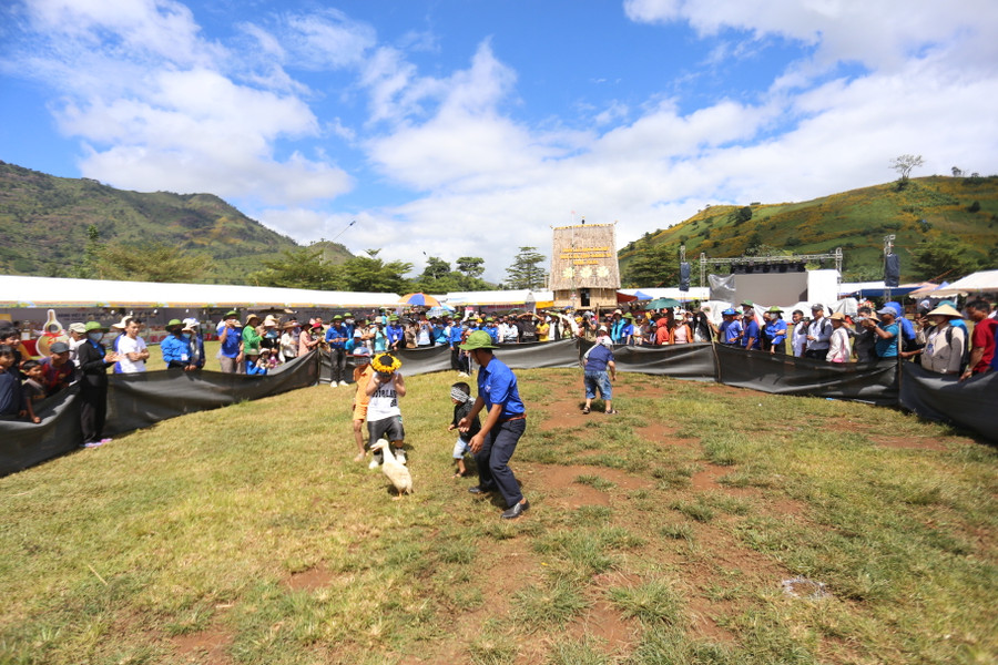 Trò chơi bị mắt bắt vịt mang lại nhiều tiếng cười cho du khách. Ảnh: Văn Ngọc Trò chơi bị mắt bắt vịt mang lại nhiều tiếng cười cho du khách. Ảnh: Văn Ngọc