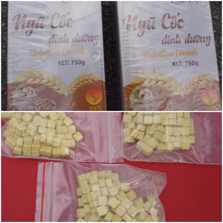 Ma túy được giấu trong hộp ngũ cốc. Ảnh: Công an An Khê