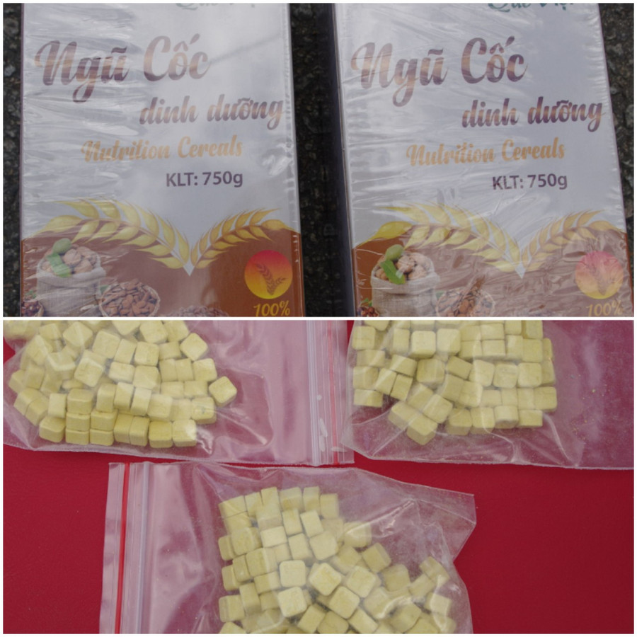Ma túy được giấu trong hộp ngũ cốc. Ảnh: Công an An Khê